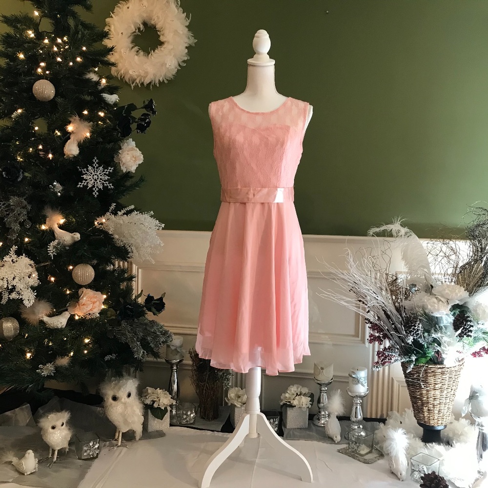 Pink Casual Lace chiffon bridesmaid dress